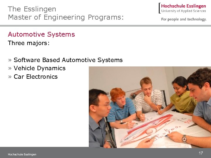 The Esslingen Master of Engineering Programs: Automotive Systems Three majors: » Software Based Automotive