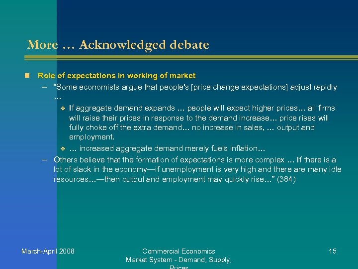 More … Acknowledged debate n Role of expectations in working of market – “Some