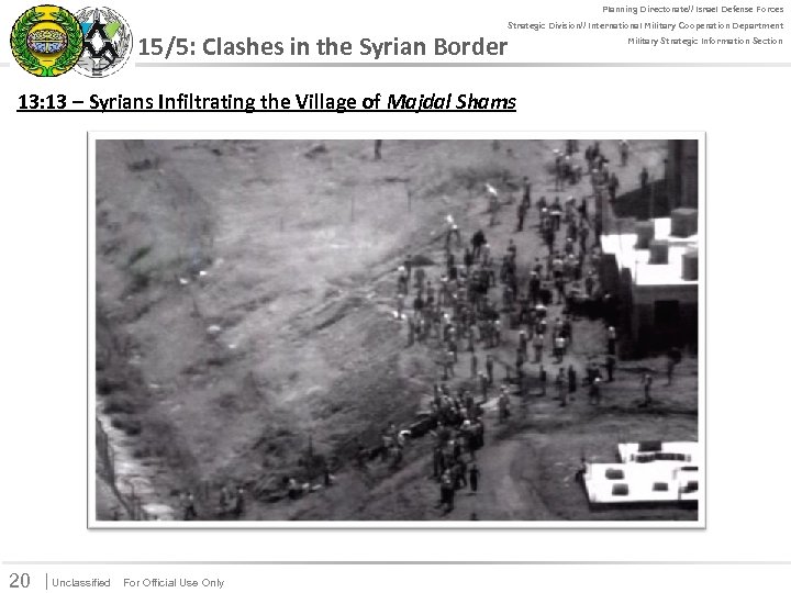 Planning Directorate// Israel Defense Forces For Official Use Only 15/5: Clashes in the Syrian