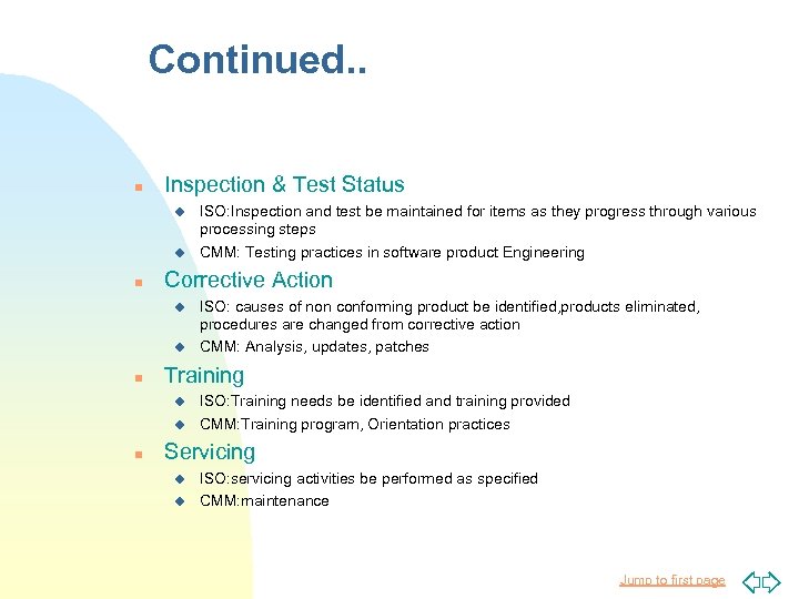 Continued. . n Inspection & Test Status u u n Corrective Action u u