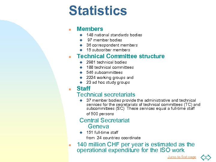 Statistics n Members u u n Technical Committee structure u u u n 148