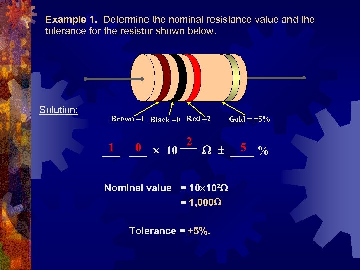 Example 1. Determine the nominal resistance value and the tolerance for the resistor shown