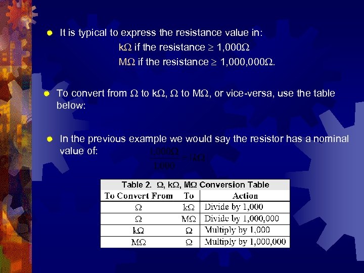 ® ® ® It is typical to express the resistance value in: k if