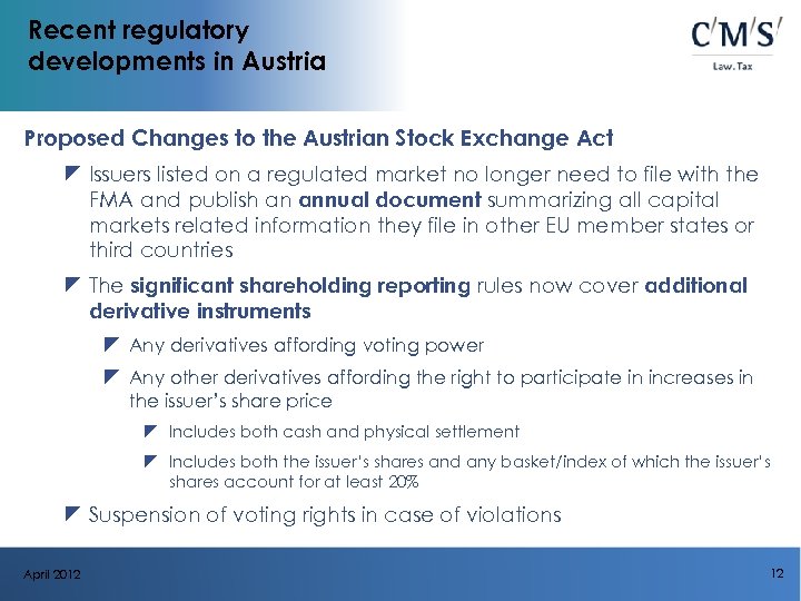 Recent regulatory developments in Austria Proposed Changes to the Austrian Stock Exchange Act z