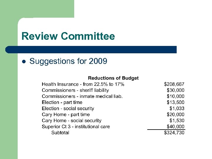 Review Committee l Suggestions for 2009 