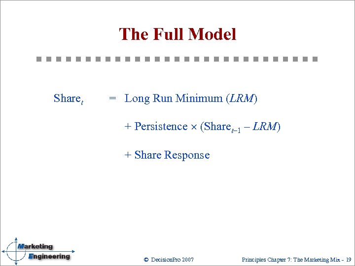 The Full Model Sharet = Long Run Minimum (LRM) + Persistence ´ (Sharet– 1