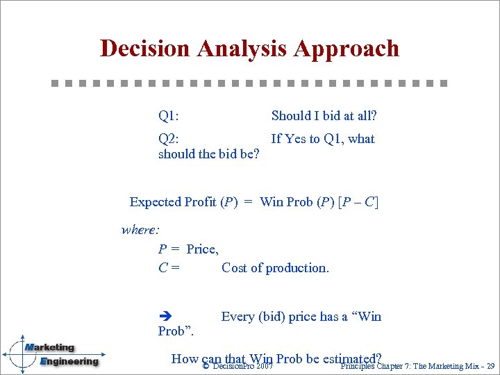 Decision Analysis Approach Q 1: Should I bid at all? Q 2: If Yes