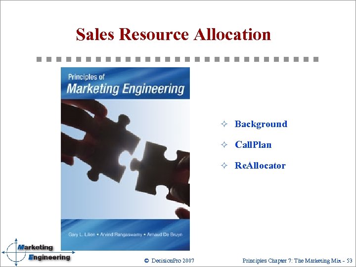 Sales Resource Allocation ² Background ² Call. Plan ² Re. Allocator © Decision. Pro