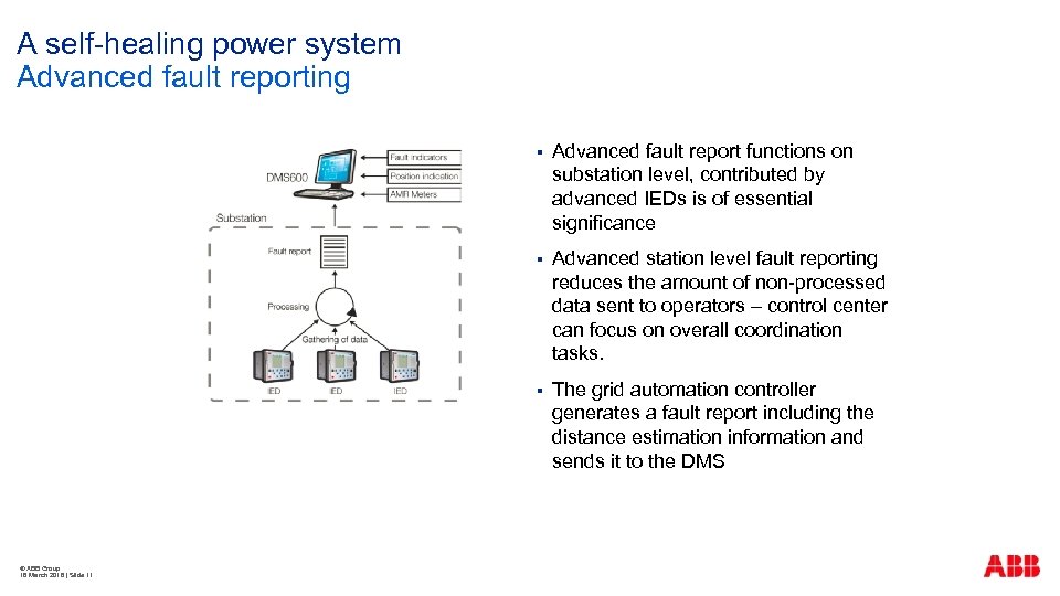 A self-healing power system Advanced fault reporting § § Advanced station level fault reporting