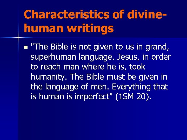 Characteristics of divinehuman writings n 