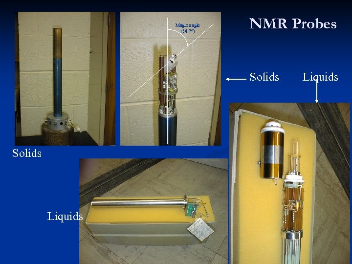 Magic angle (54. 7°) NMR Probes Solids Liquids 13 