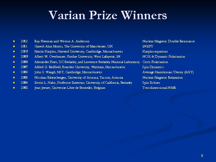 Varian Prize Winners n n n n n 2012 2011 2010 2009 2008 2007