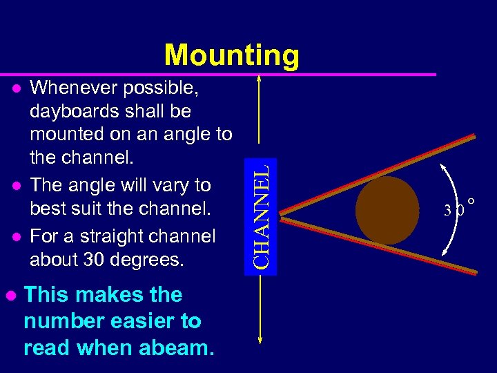 l l Whenever possible, dayboards shall be mounted on an angle to the channel.