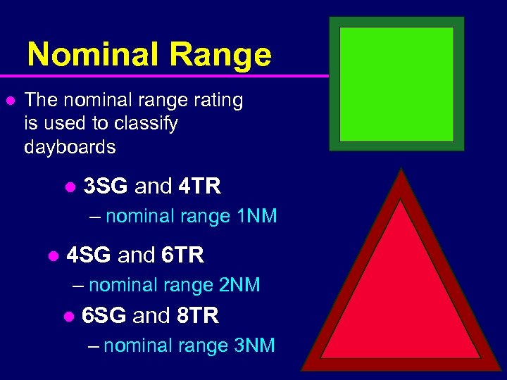 Nominal Range l The nominal range rating is used to classify dayboards l 3