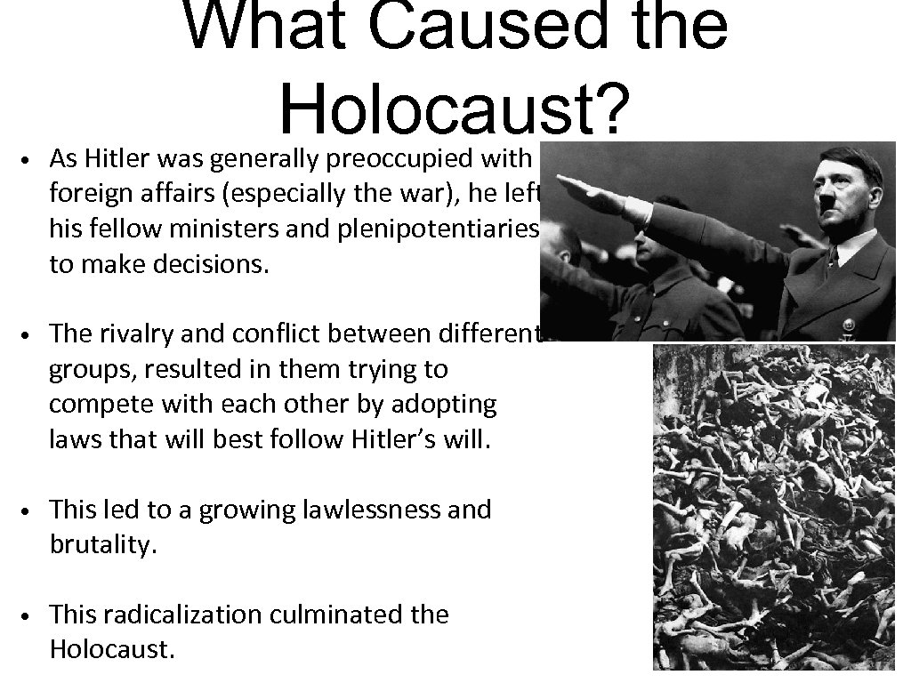  • What Caused the Holocaust? As Hitler was generally preoccupied with foreign affairs