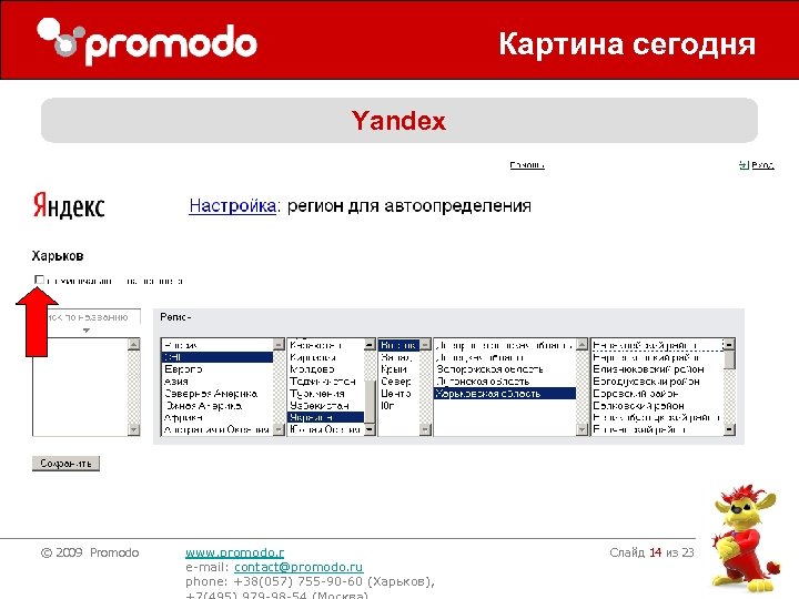 Картина сегодня Yandex © 2009 Promodo www. promodo. r e-mail: contact@promodo. ru phone: +38(057)