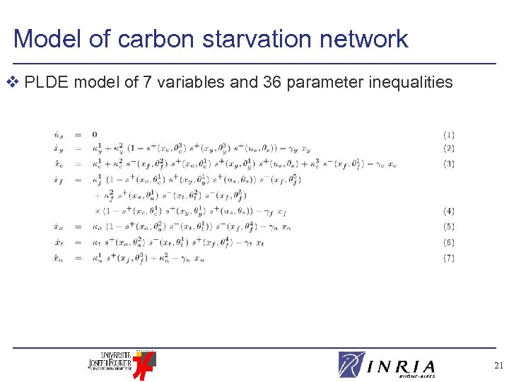 Model of carbon starvation network v PLDE model of 7 variables and 36 parameter
