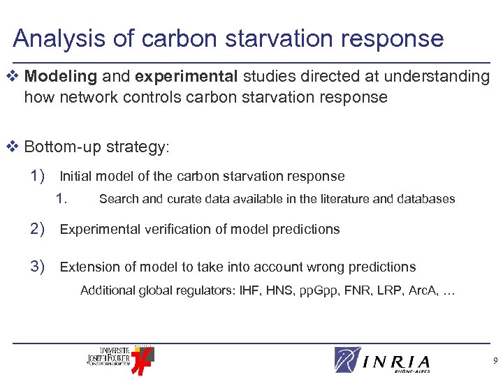 Analysis of carbon starvation response v Modeling and experimental studies directed at understanding how