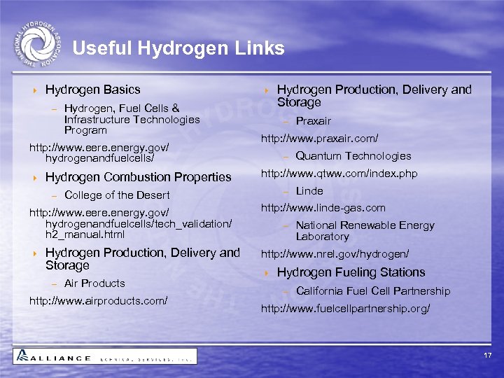 Useful Hydrogen Links 4 Hydrogen Basics - Hydrogen, Fuel Cells & Infrastructure Technologies Program