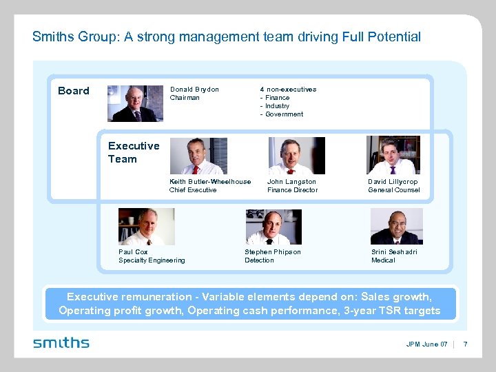 Smiths Group: A strong management team driving Full Potential Board Donald Brydon Chairman 4