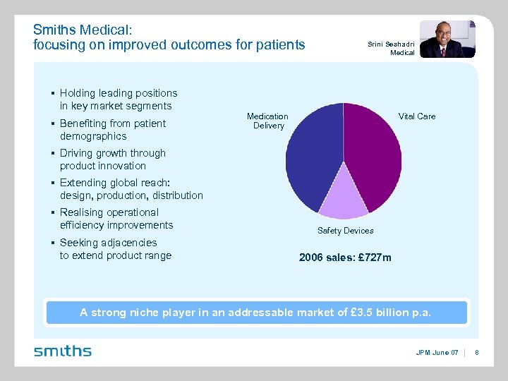 Smiths Medical: focusing on improved outcomes for patients Srini Seshadri Medical § Holding leading