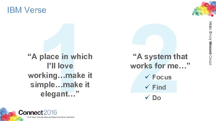 IBM Verse 12 “A place in which I’ll love working…make it simple…make it elegant…”