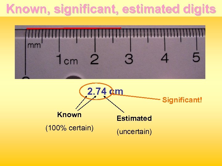 Known, significant, estimated digits 2. 74 cm Known Estimated (100% certain) (uncertain) Significant! 