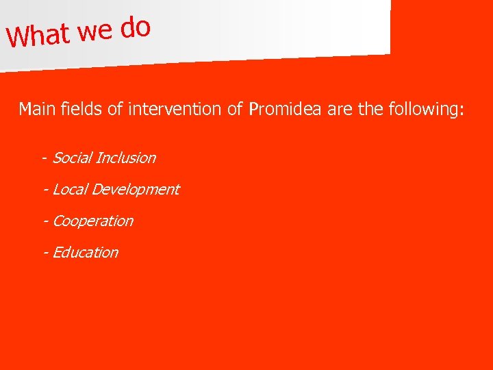 hat we do W Main fields of intervention of Promidea are the following: -