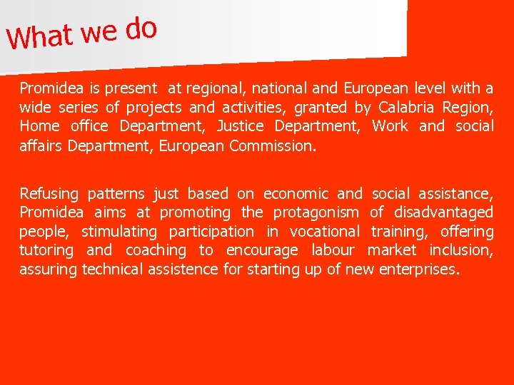 hat we do W Promidea is present at regional, national and European level with