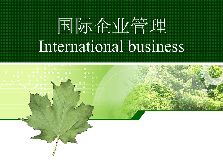 国际企业管理 International business 