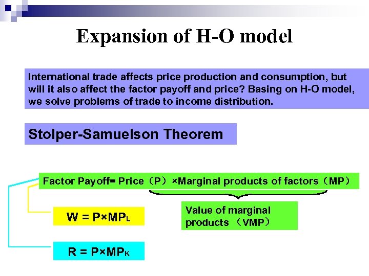 Expansion of H-O model International trade affects price production and consumption, but will it