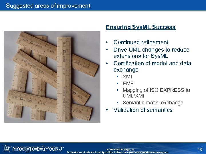 Suggested areas of improvement Ensuring Sys. ML Success • Continued refinement • Drive UML