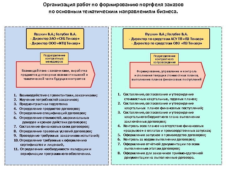 Организация работ по формированию портфеля заказов по основным тематическим направлениям бизнеса. Пушкин В. А.