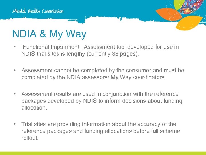 NDIA & My Way • ‘Functional Impairment’ Assessment tool developed for use in NDIS