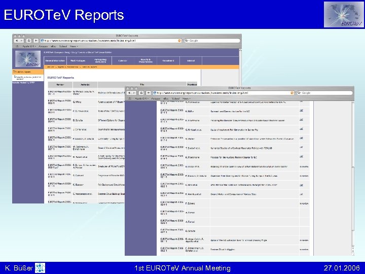 EUROTe. V Reports K. Büßer 1 st EUROTe. V Annual Meeting 27. 01. 2006