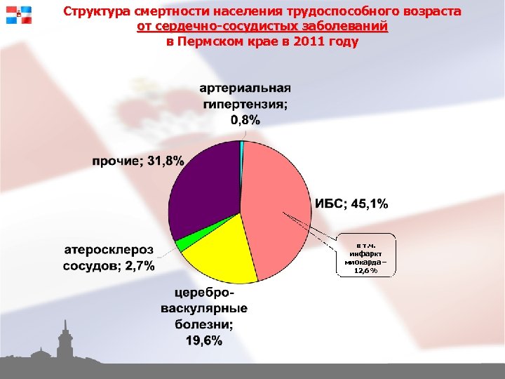 Структура смертности населения трудоспособного возраста от сердечно-сосудистых заболеваний в Пермском крае в 2011 году