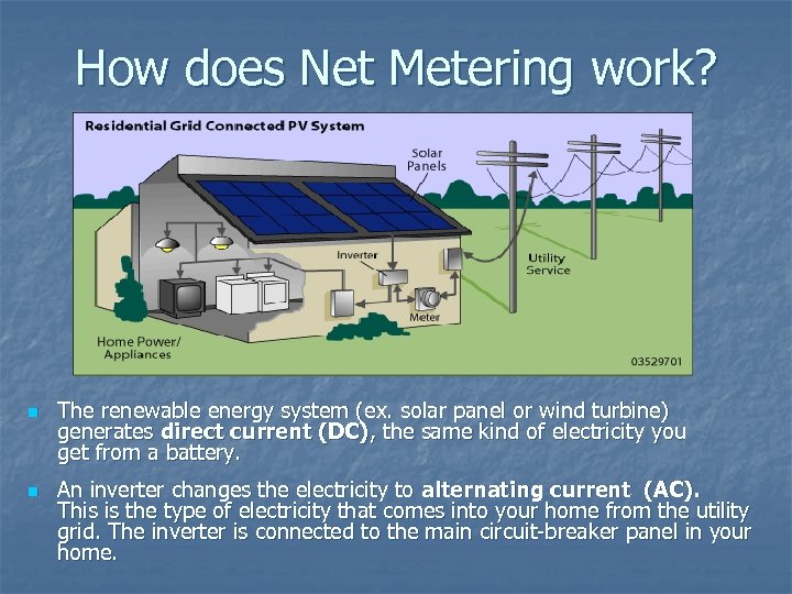How does Net Metering work? n n The renewable energy system (ex. solar panel