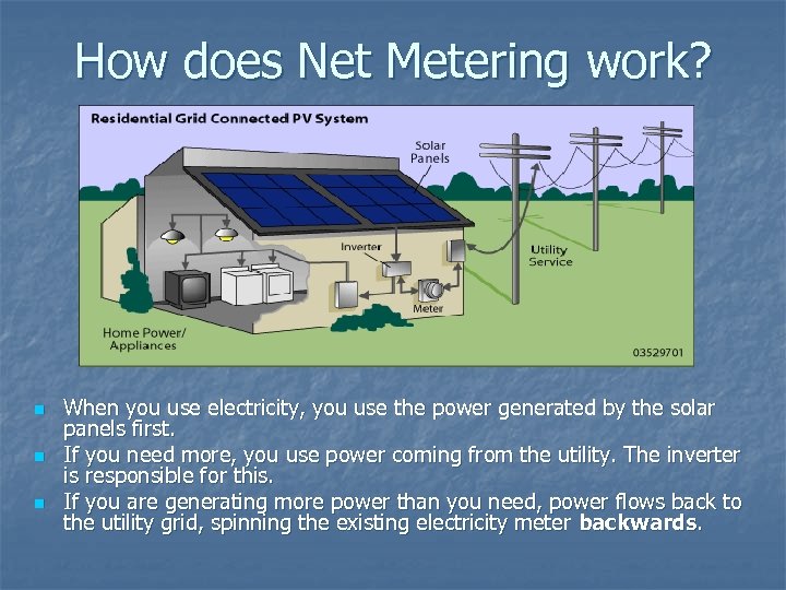 How does Net Metering work? n n n When you use electricity, you use