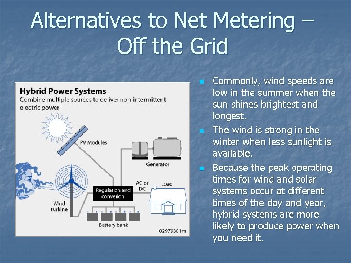 Alternatives to Net Metering – Off the Grid n n n Commonly, wind speeds
