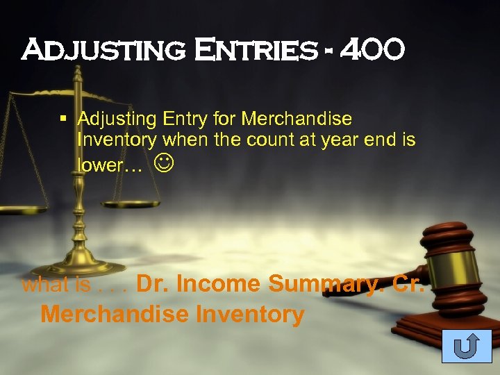 Adjusting Entries - 400 § Adjusting Entry for Merchandise Inventory when the count at