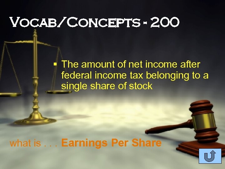 Vocab/Concepts - 200 § The amount of net income after federal income tax belonging