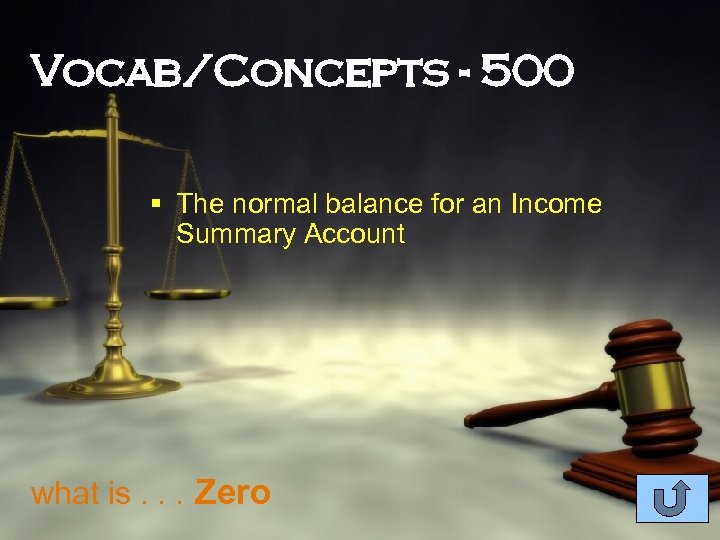 Vocab/Concepts - 500 § The normal balance for an Income Summary Account what is.