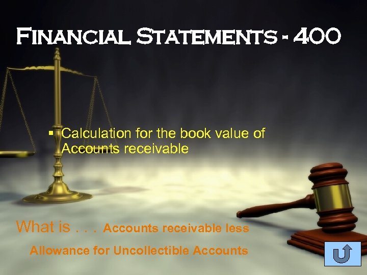 Financial Statements - 400 § Calculation for the book value of Accounts receivable What