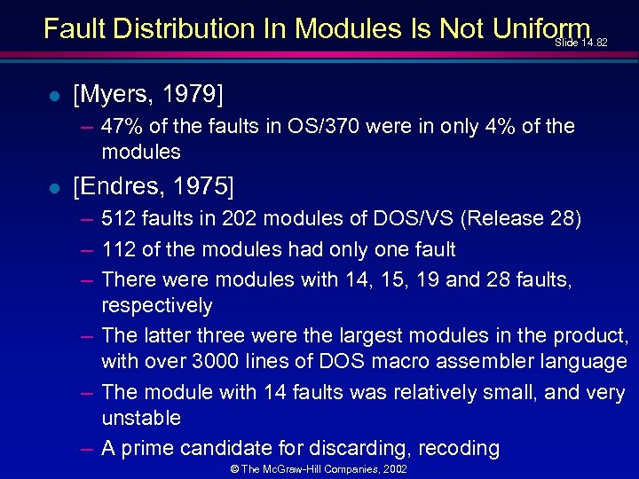 Fault Distribution In Modules Is Not Uniform Slide 14. 82 l [Myers, 1979] –