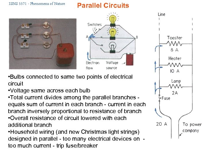 ISNS 3371 - Phenomena of Nature Parallel Circuits • Bulbs connected to same two