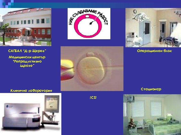 САГБАЛ “Д-р Щерев” Операционен блок Медицински център “Репродуктивно здраве” Стационар Клинична лаборатория ICSI 