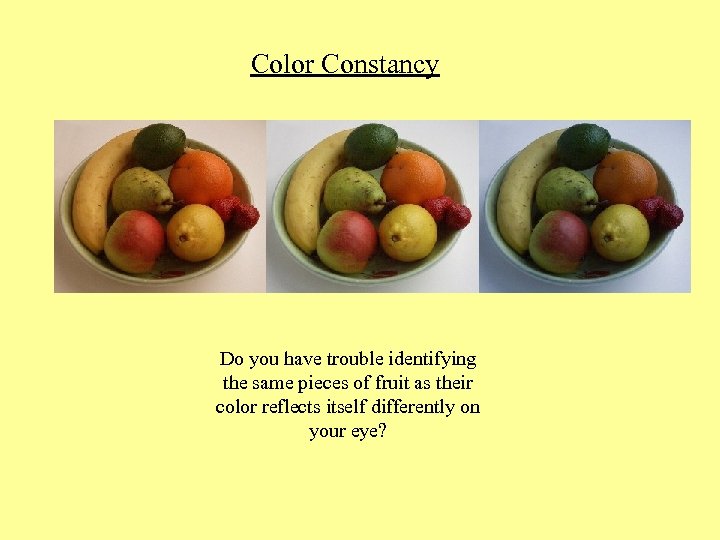 Color Constancy Do you have trouble identifying the same pieces of fruit as their