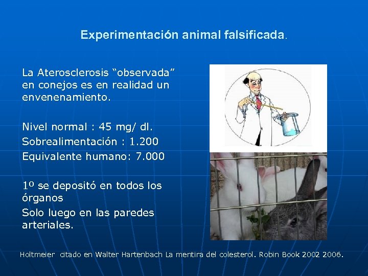 Experimentación animal falsificada. La Aterosclerosis “observada” en conejos es en realidad un envenenamiento. Nivel