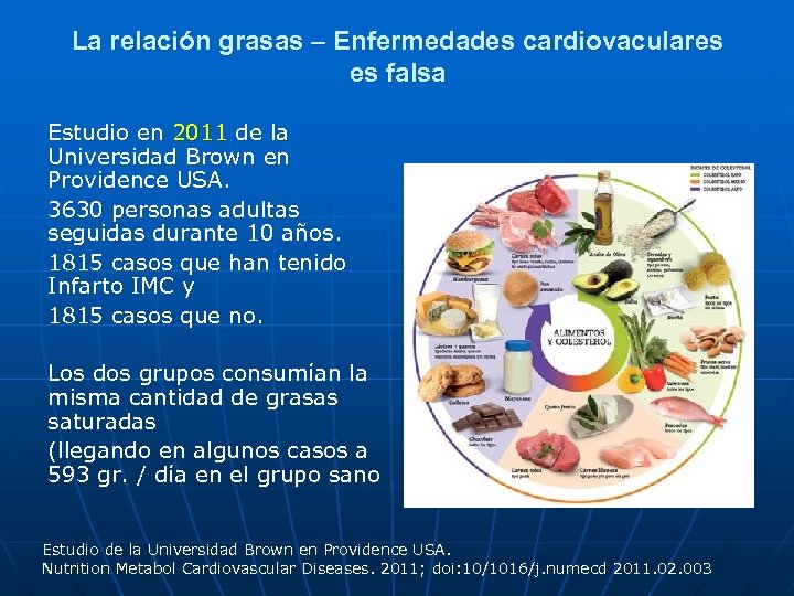 La relación grasas – Enfermedades cardiovaculares es falsa Estudio en 2011 de la Universidad