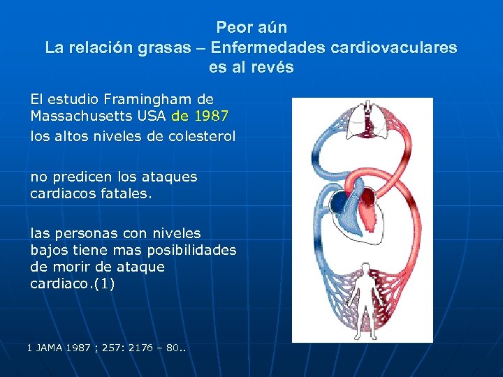 Peor aún La relación grasas – Enfermedades cardiovaculares es al revés El estudio Framingham